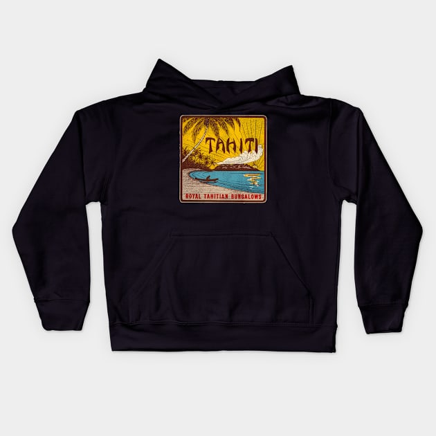 Defunct Tahiti Bungalows Travel Souvenir Luggage Label Kids Hoodie by darklordpug